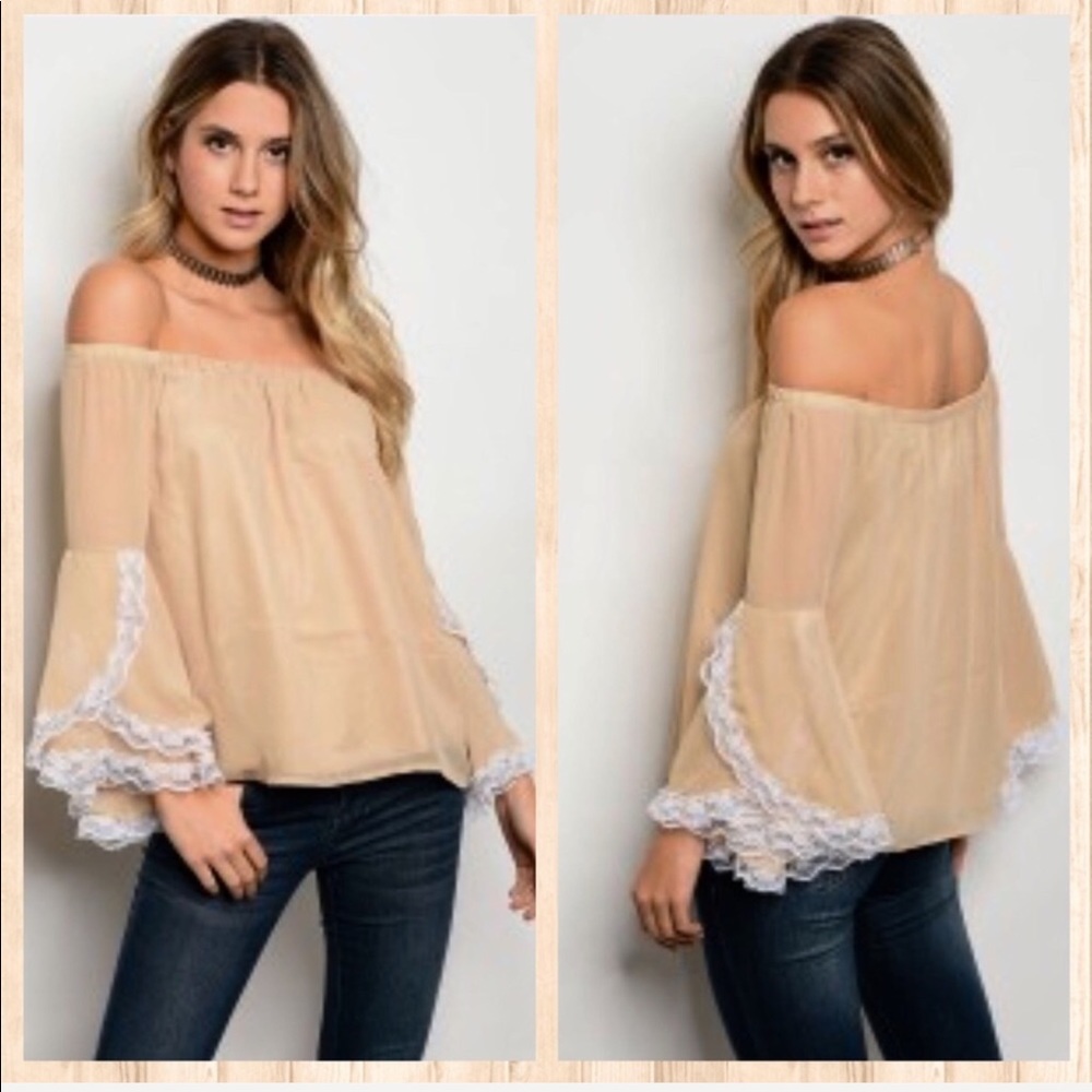 🥂PERFECT PAIRING🥂OFF THE SHOULDER TAN TOP-NEW